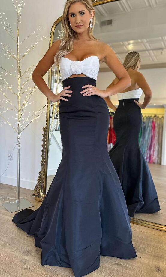 Blue and Gold Two Piece Mermaid Prom Dress