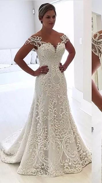 Lux Lace Wedding Dress Short Sleeves, Bridal Gown ,Dresses For Brides