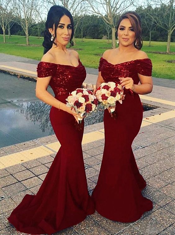 Winter red 2024 bridesmaid dresses