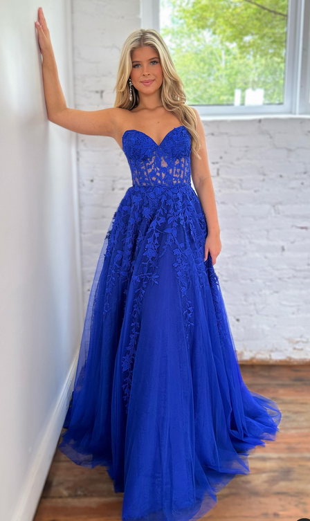 Royal Blue Lace Prom Dresses Long ,Hocoming Dresses, Party Dresses PC1107