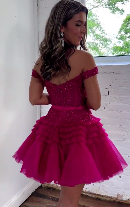2023 Off the Shoulder Tulle/Lace Homecoming Dresses PC1132