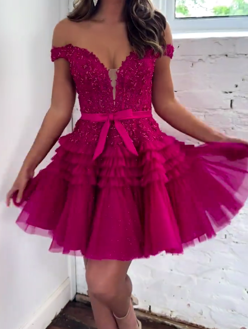2023 Off the Shoulder Tulle/Lace Homecoming Dresses PC1132