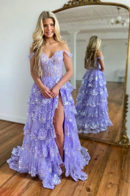 Lace Prom Dress Slit Skirt, Formal Dress, Evening Gown, Party Dresses PC1100