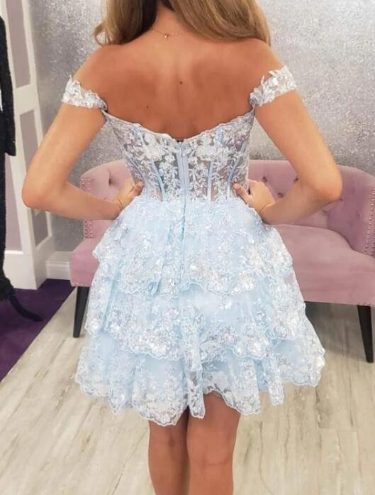 2023 Off the Shoulder Lace Homecoming Dresses PC1146