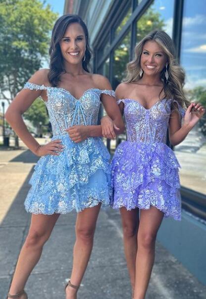 2023 Off the Shoulder Lace Homecoming Dresses PC1147