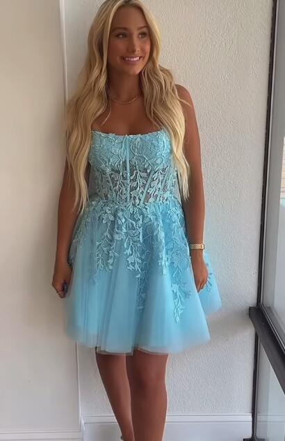 2023 Strapless Lace Homecoming Dresses PC1129