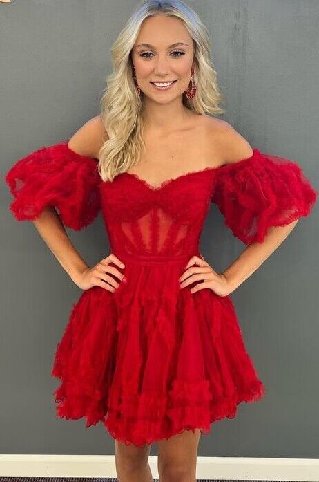 2023 Red Tulle Homecoming Dress PC1143