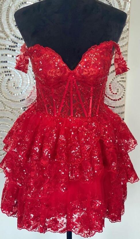 2023 Off the Shoulder Lace Homecoming Dresses PC1147