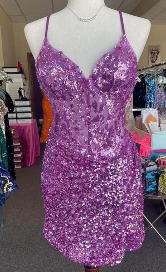 Spaghetti Straps Sequins Homecoming Dress PC1190