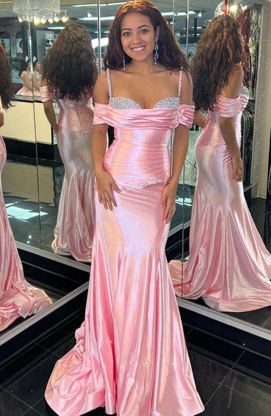 Spaghetti Straps Mermaid Long Prom Dress with Beading PC1206