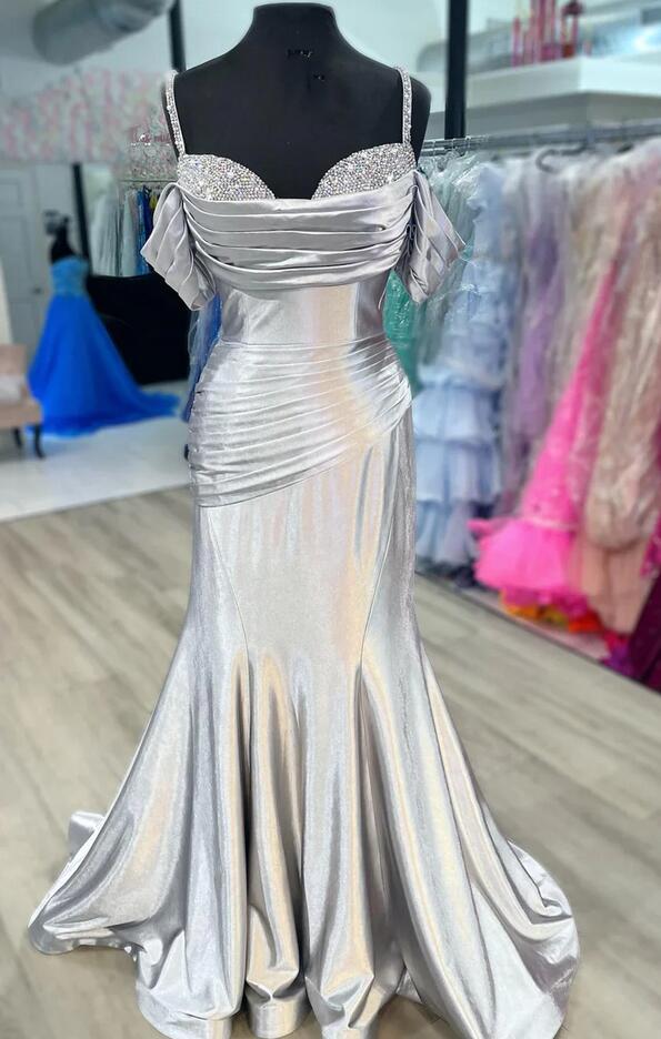 Spaghetti Straps Mermaid Long Prom Dress with Beading PC1206