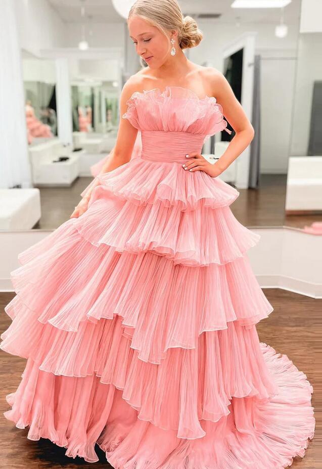 Strapless Ball Gown Prom Dress with Ruffle Skirt PC1210