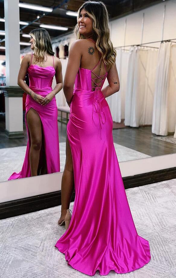 Straps Mermaid Long Prom Dress with Slit PC1212