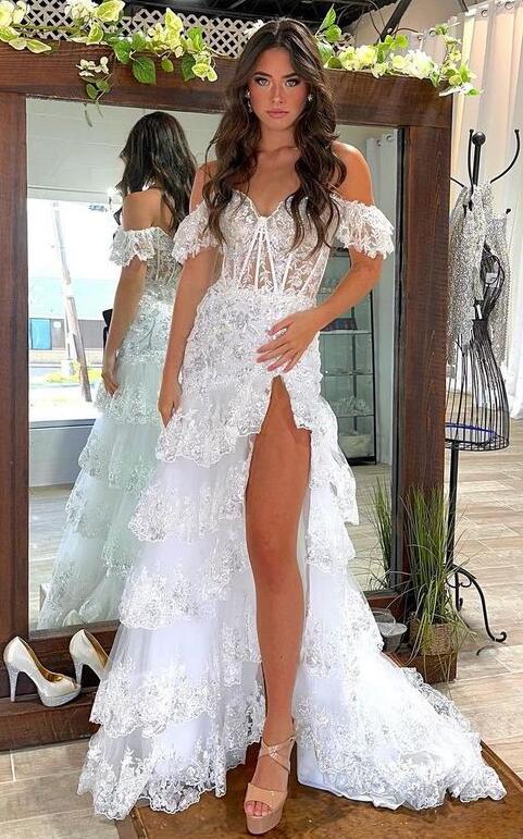 Lace Prom Dress Slit Skirt, Formal Dress, Evening Gown, Party Dresses PC1213