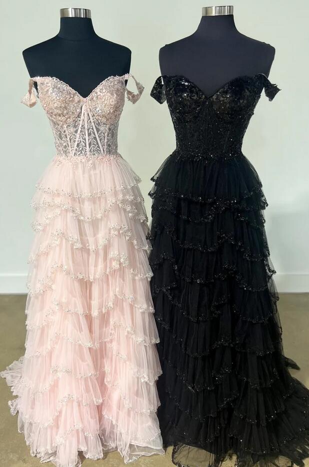 Off the Shoulder Long Prom Dress with Lace Bodice PC1217