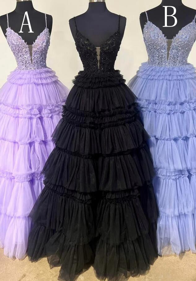 Tulle Long Prom Dress with Lace Top PC1219