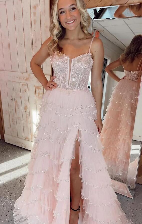 Tulle Long Prom Dress with Lace and Beading PC12120