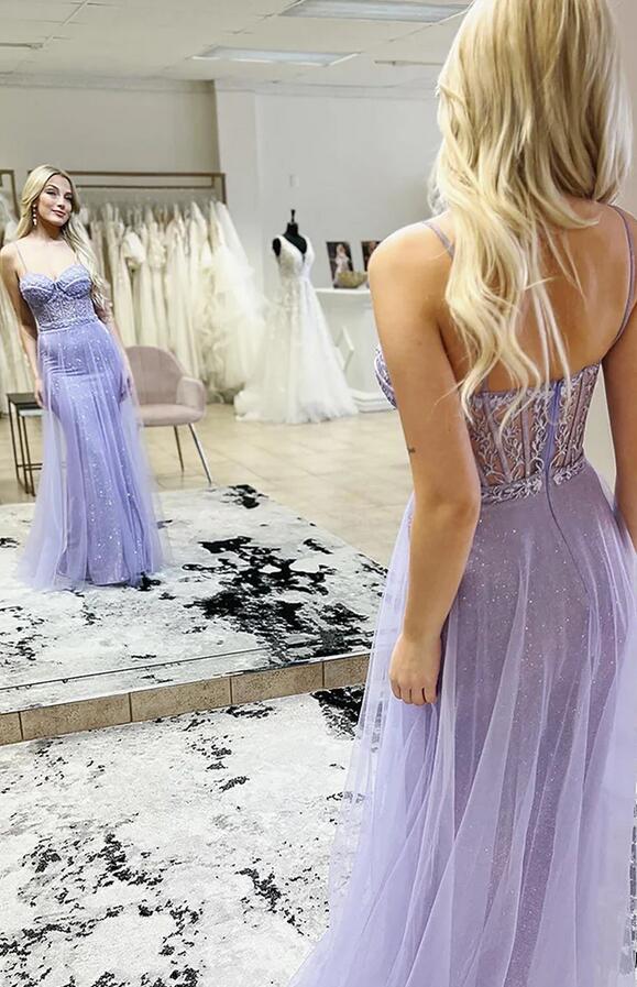 Mermaid Spaghetti Straps Purple Prom Dress PC1224
