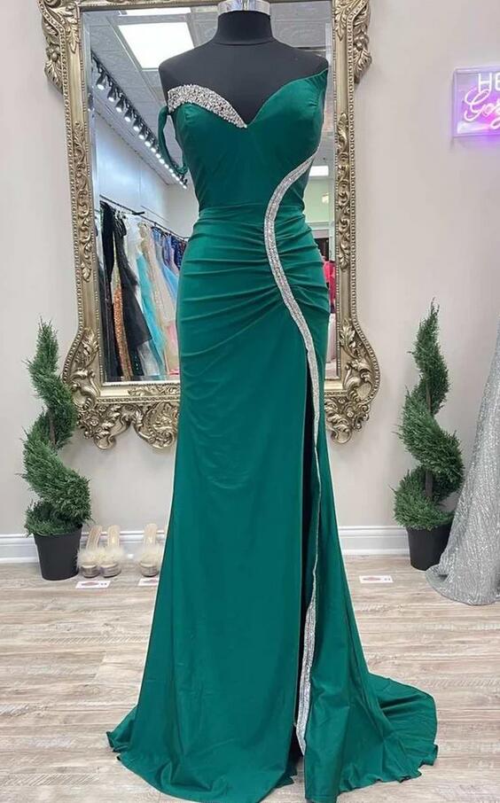 Asymmetrical Green Mermaid Long Prom Dress with Slit PC1225
