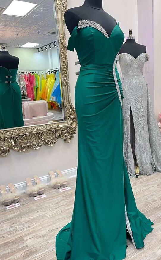Asymmetrical Green Mermaid Long Prom Dress with Slit PC1225