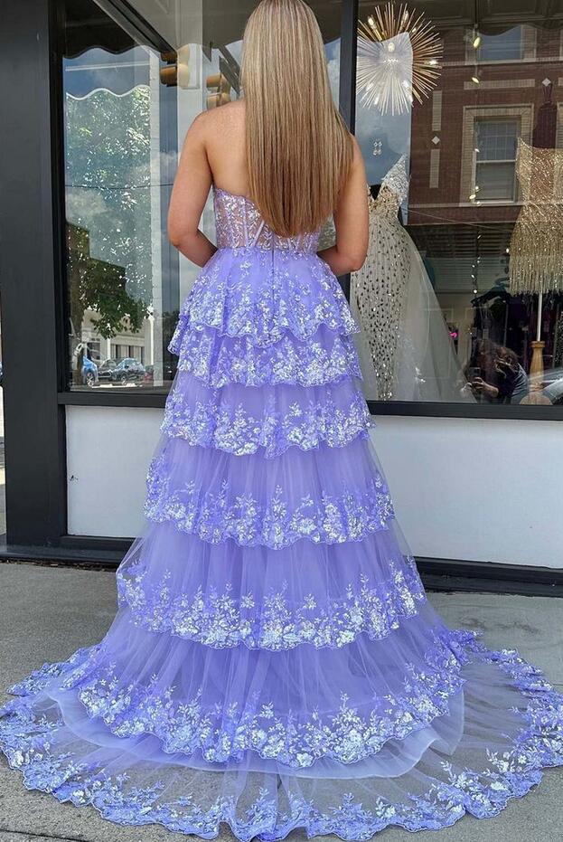 One Shoulder A-Line Layered Long Prom Dress with Sequin  PC1227