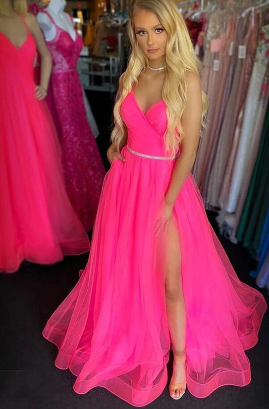 Straps Tulle Long Prom Dress PC1240