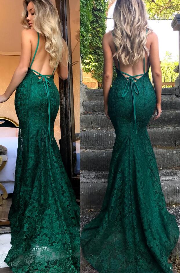 Straps Sequins Lace Mermaid Long Prom Dress PC1255