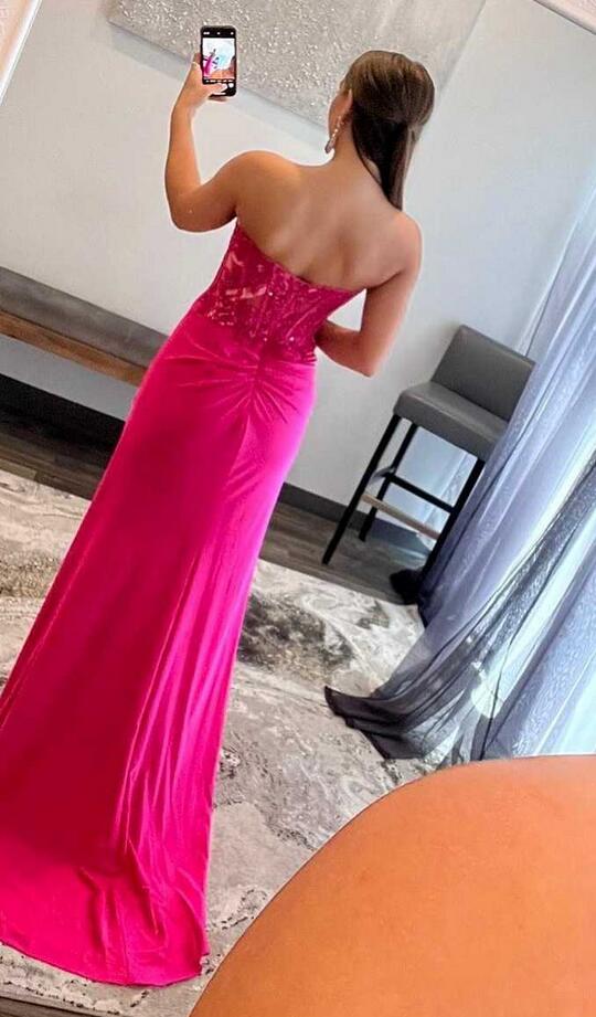 Strapless Mermaid Long Prom Dress with Lace Bodice PC1256
