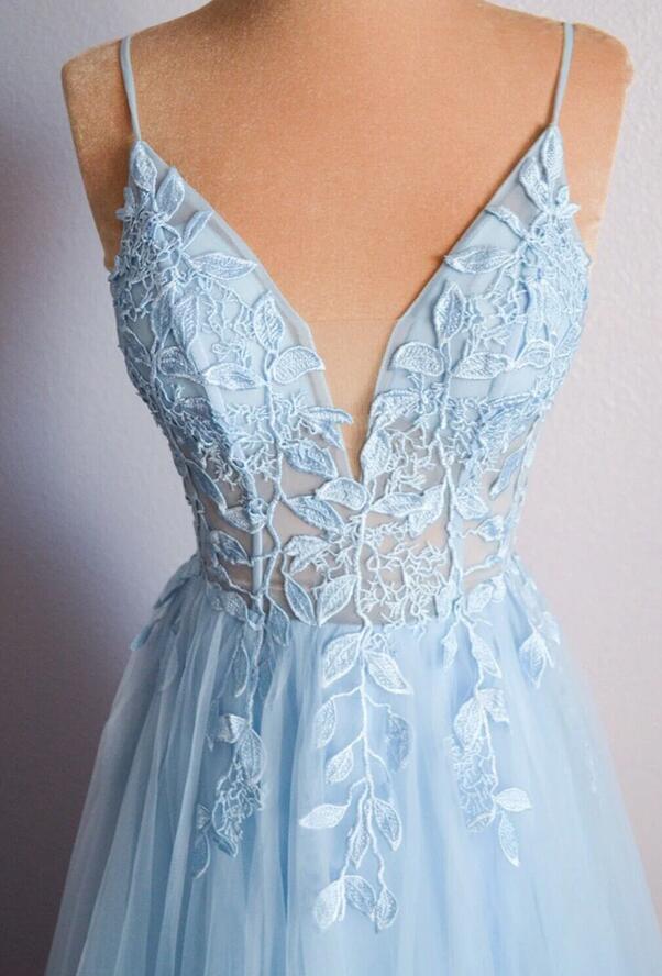 Straps Tulle Long Prom Dress with Lace Top PC1258