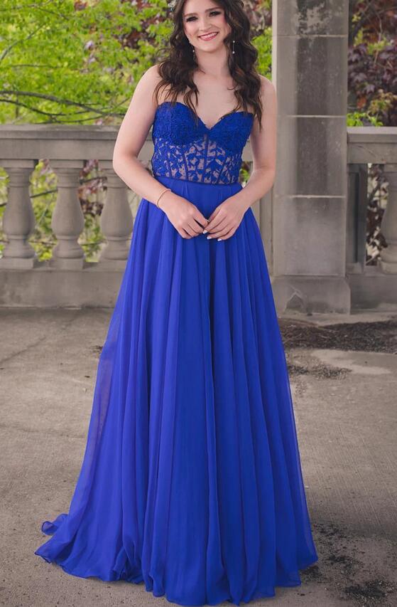 Strapless Chiffon Long Prom Dress with Leaf Lace Top PC1263