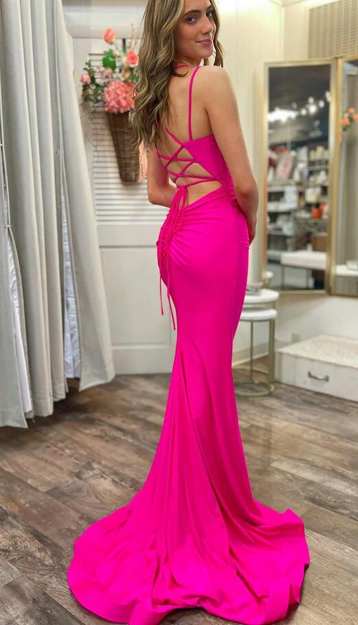 Scoop Neck Lace-Up Trumpet Long Prom Dress  PC1272
