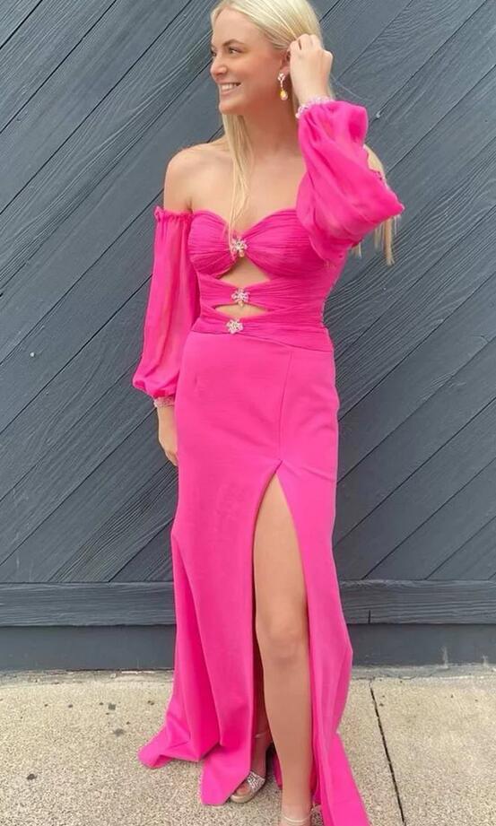 Strapless Keyhole Long Prom Dress with Balloon Sleeves   PC1274