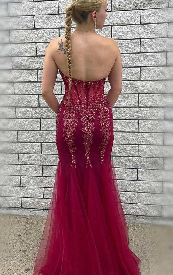 Strapless Tulle Long Prom Dress with Beading  PC1277