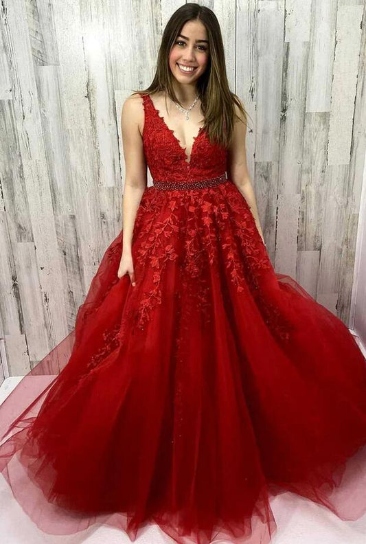Tulle/Leaf Lace Ball Gown Long Prom Dress  PC1278
