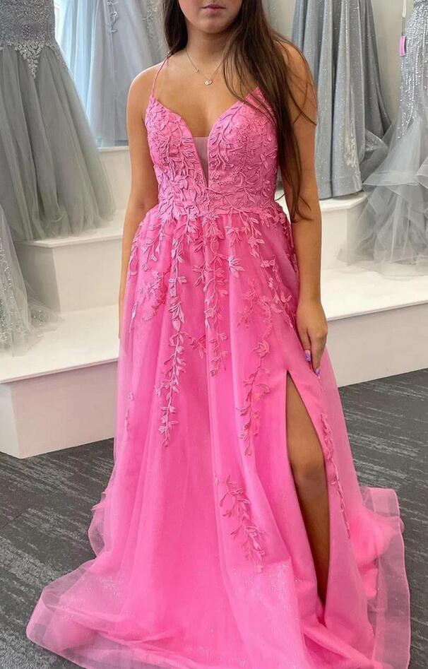Straps Leaf Lace A-line Long Prom Dress  PC1281