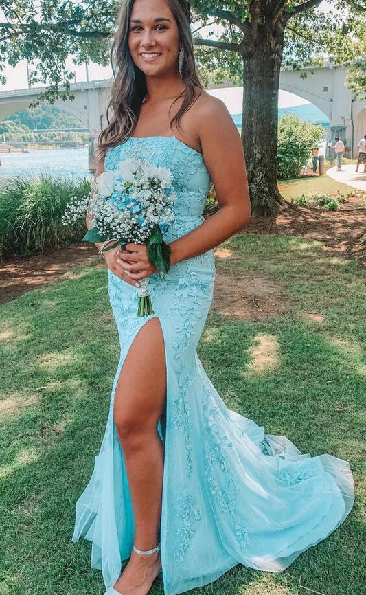 Strapless Leaf Lace Mermaid Long Prom Dress  PC1282