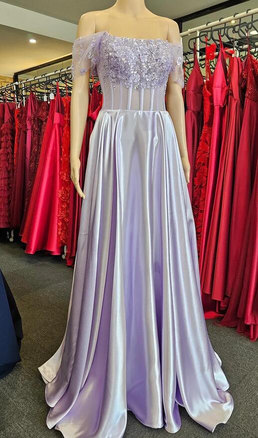 3D Floral Lace Off-the-Shoulder A-Line Long Prom Dress PC1290