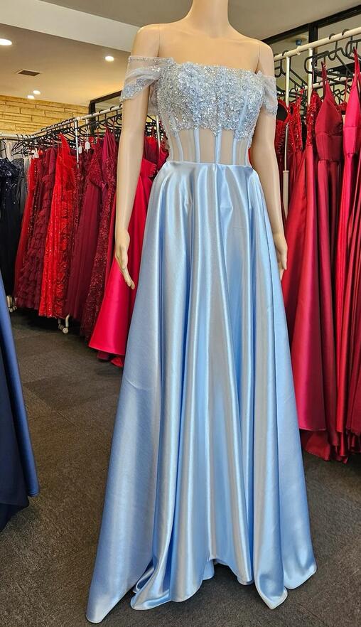 3D Floral Lace Off-the-Shoulder A-Line Long Prom Dress PC1290