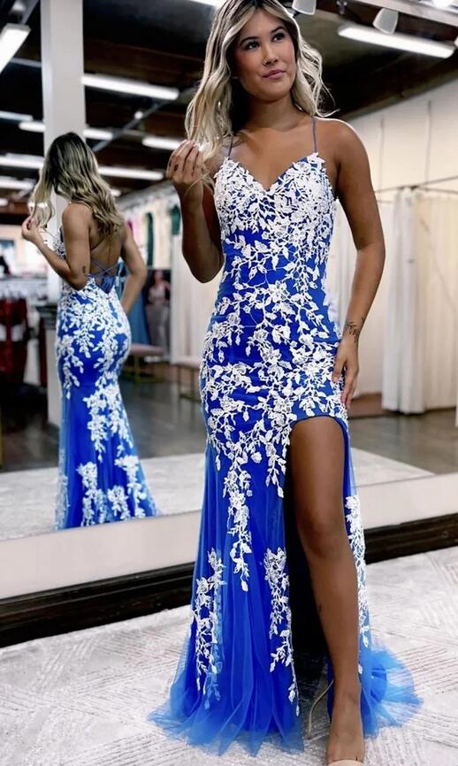 Mermaid Spaghetti Straps Long Prom Dress with Appliques PC1310