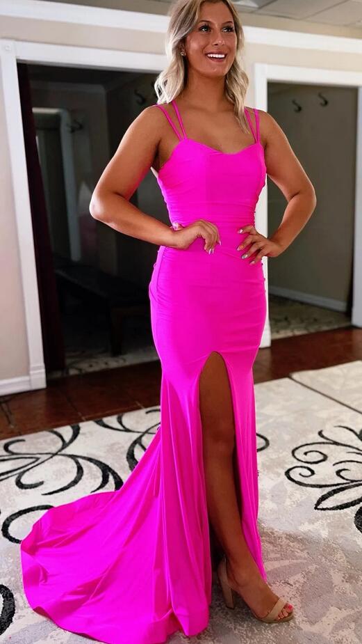 Straps Mermaid Long Prom Dress with Slit PC1314