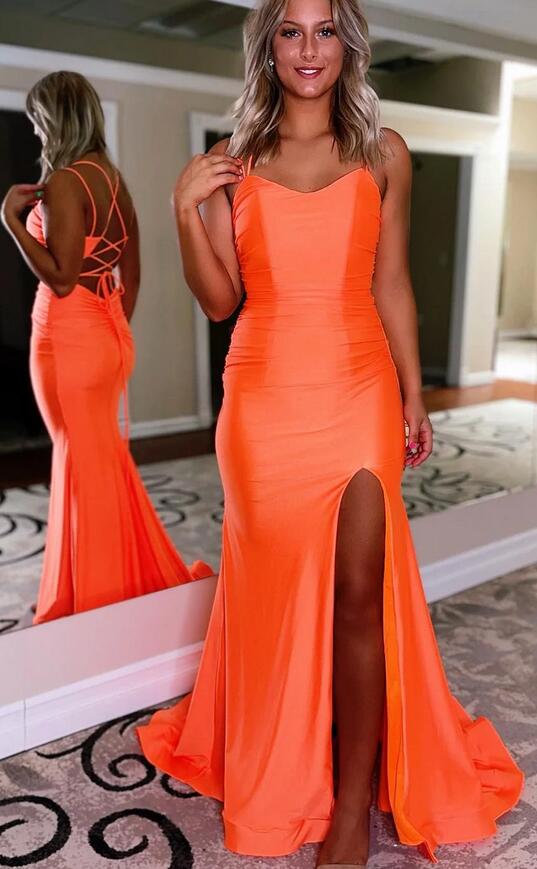 Straps Mermaid Long Prom Dress with Slit PC1314