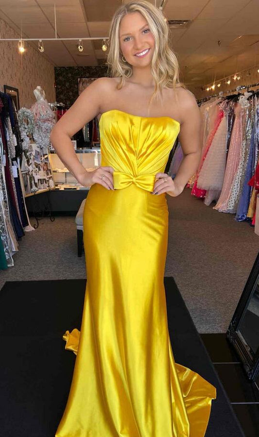 Strapless Pleated Bow Mermaid Prom Dress PC1321