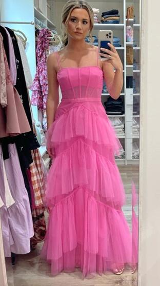 Princess Hot Pink Tiered Tulle Prom Dress PC1326