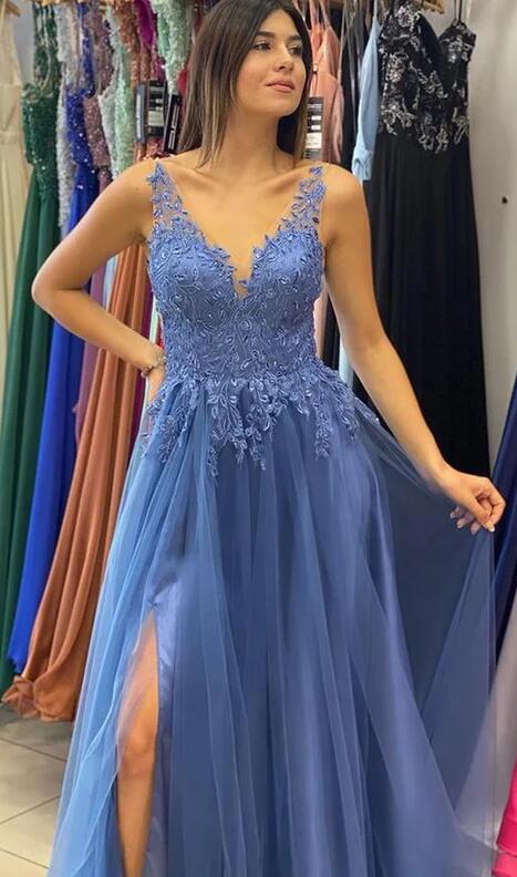 Tulle Lace Appliqués A-line Long Prom Dress  PC1339