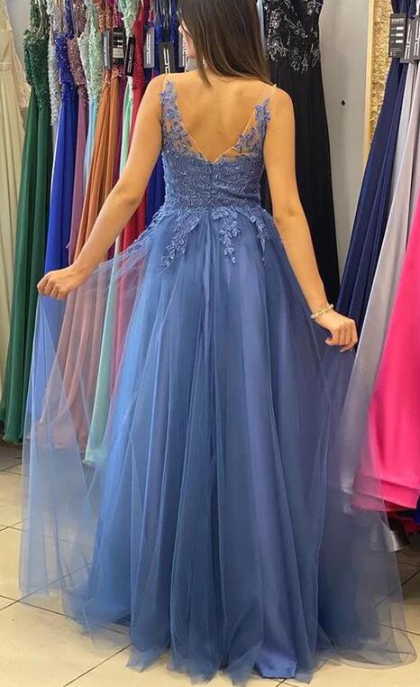 Tulle Lace Appliqués A-line Long Prom Dress  PC1339