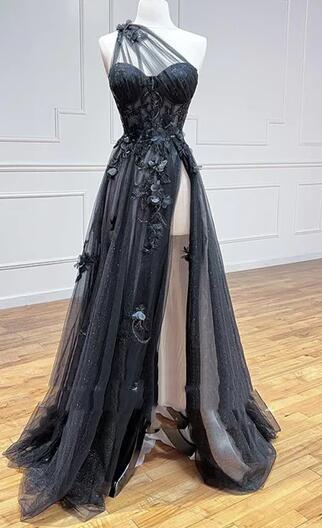 One Shoulder Tulle/Lace Long Prom Dress   PC1353