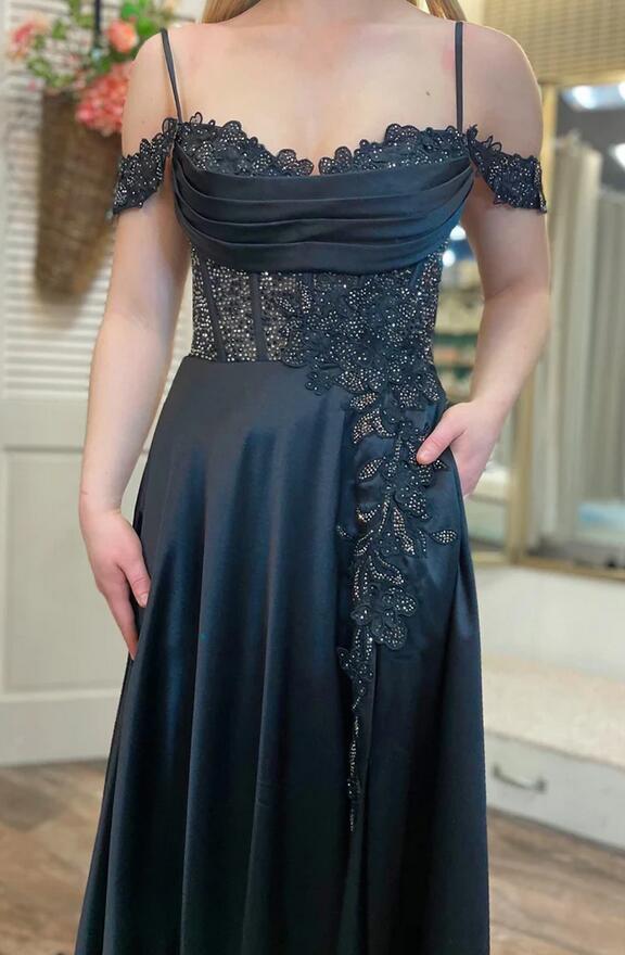 Cold-Shoulder Long Prom Dress with Appliques and Beading
