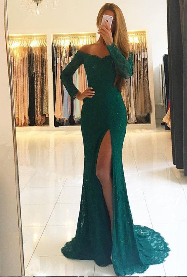 Lace Prom Dress Slit Skirt, Evening Dress ,Winter Formal Dress, Pageant Dance Dresses, Graduation School Party Gown, PC0083 - Promcoming
