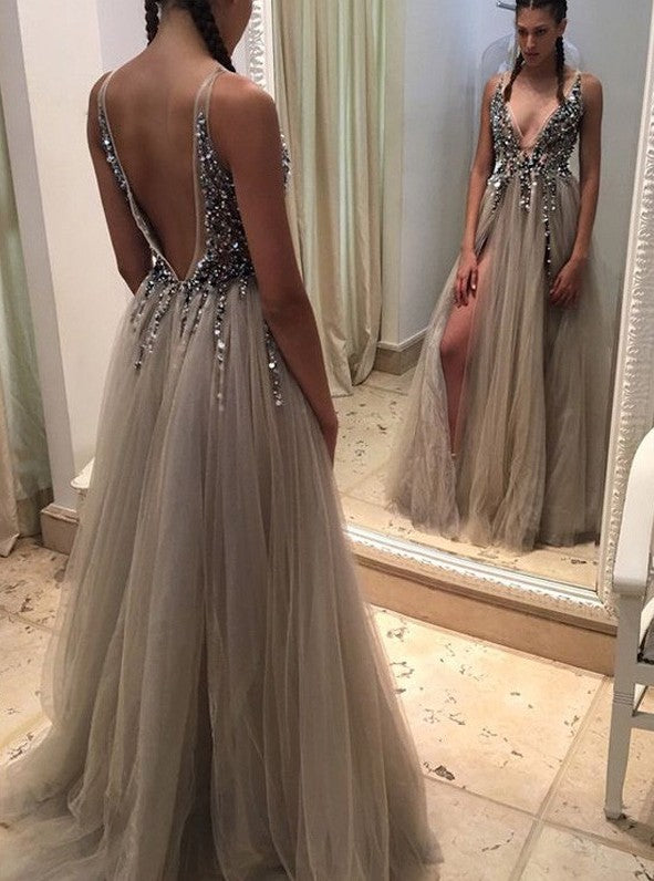 Sexy Prom Dress Slit Skirt, Evening Dress ,Winter Formal Dress, Pageant Dance Dresses, Graduation School Party Gown, PC0107 - Promcoming