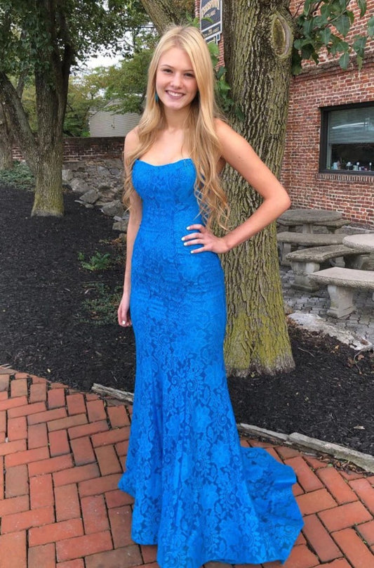 Blue Lace Prom Dress 2020, Evening Dress ,Winter Formal Dress, Pageant Dance Dresses, Graduation School Party Gown, PC0236 - Promcoming